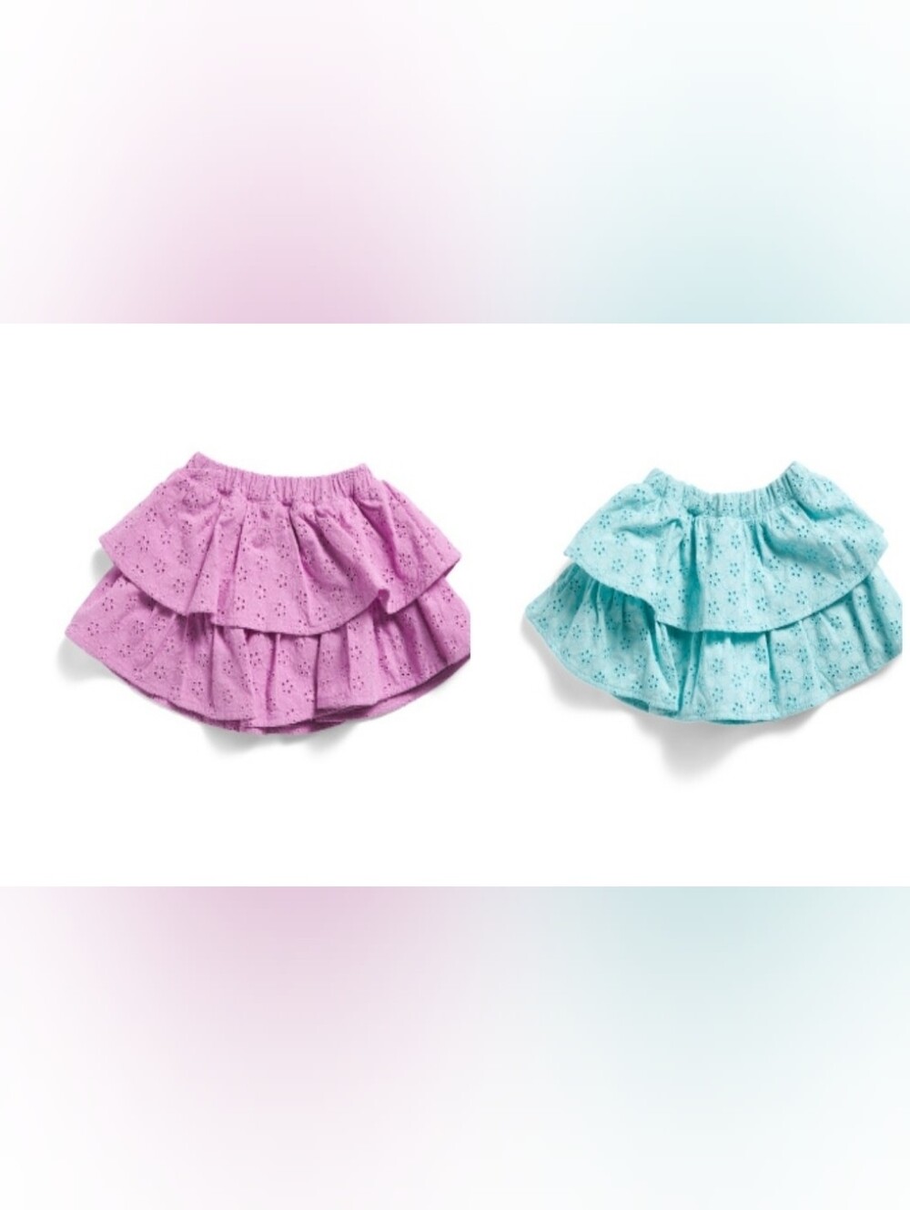 NWT Posh Peanut Pink & Aqua Eyelet Tiered Ruffle Skirts- SET OF 2- 6-12 Mos.